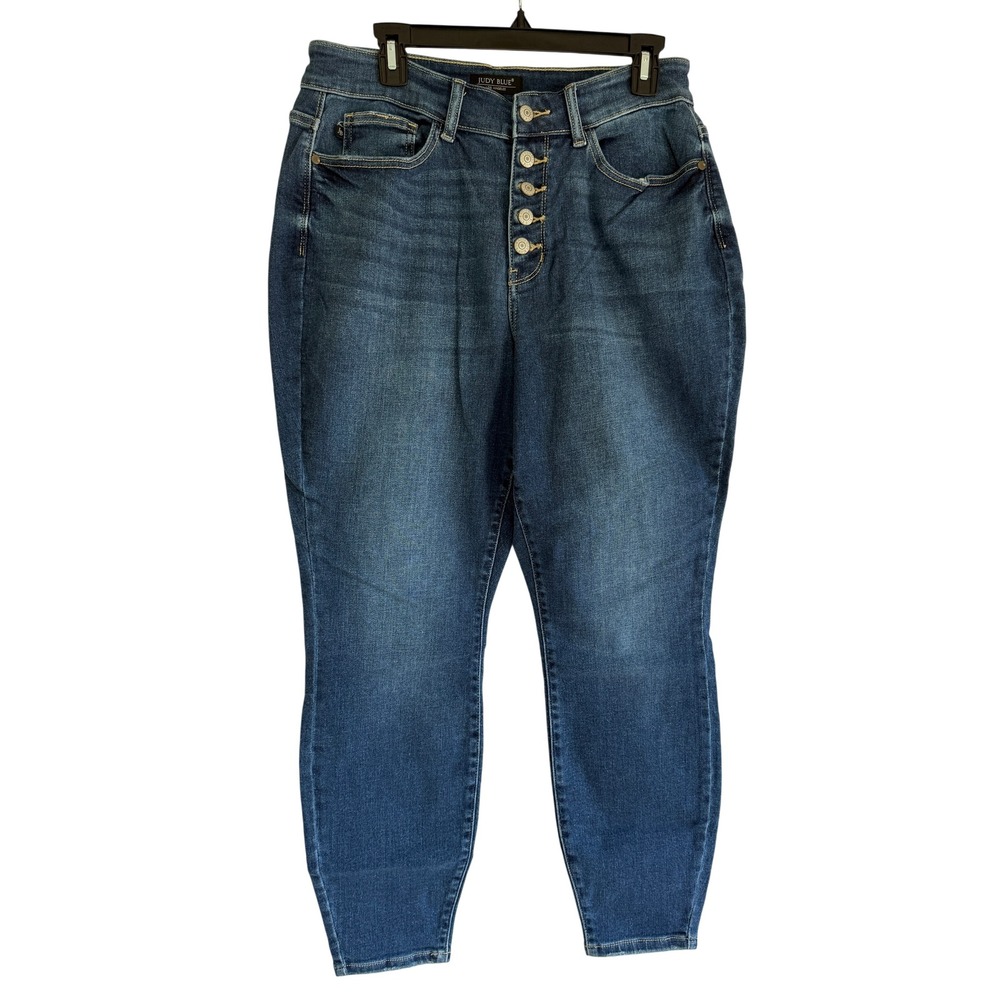 Judy Blue Womens High Rise Button Fly Skinny Jeans Medium Wash 14W JB82319MD-PL